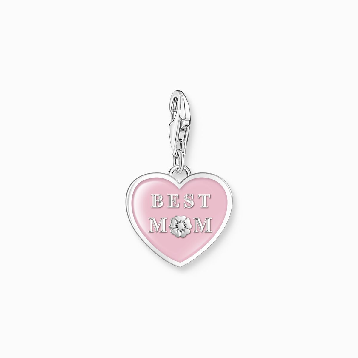 Charm pendant pink heart with Best Mom silver
