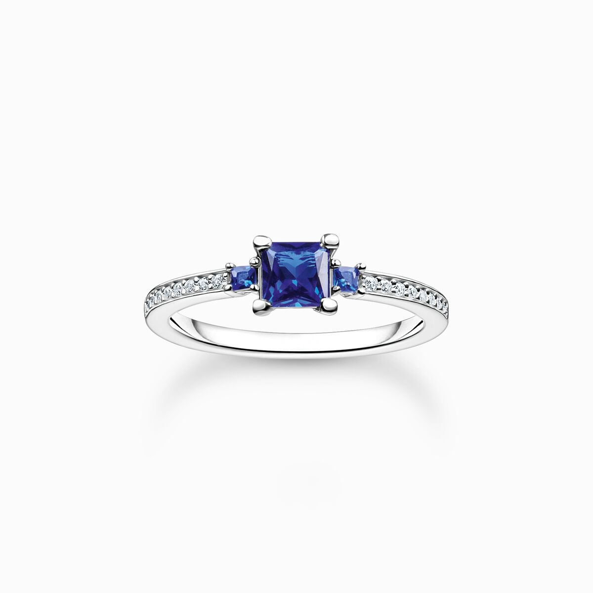 Ring with blue and white stones silver