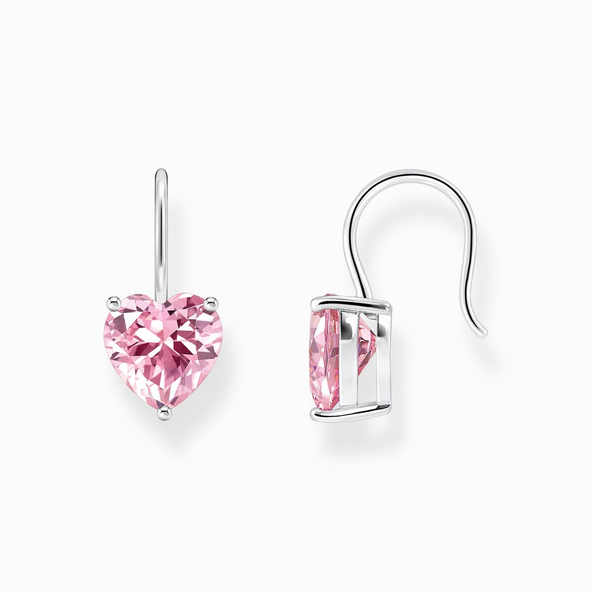 Silver earrings with pink heart-shaped zirconia