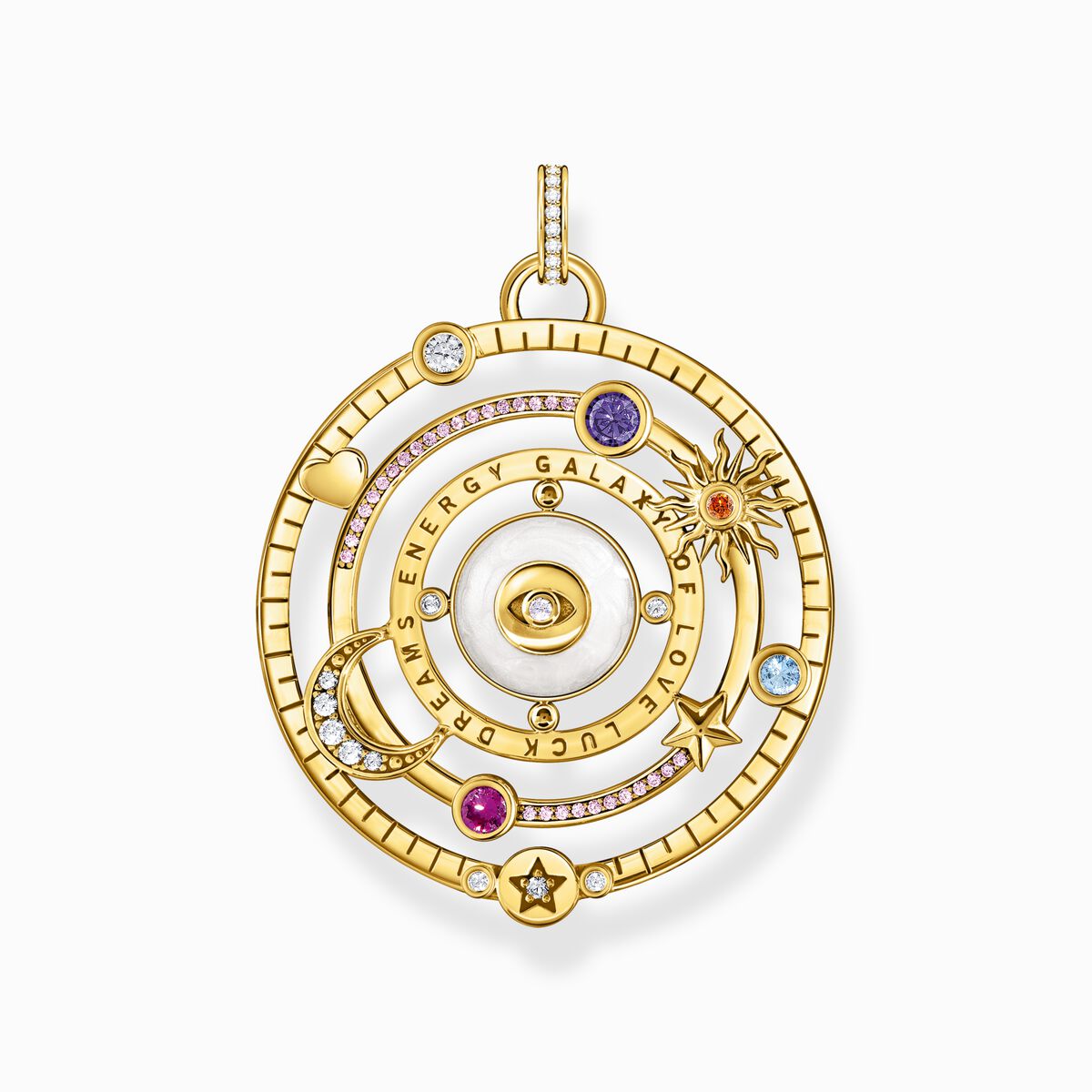 Yellow-gold plated pendant with half-ball and colourful stones
