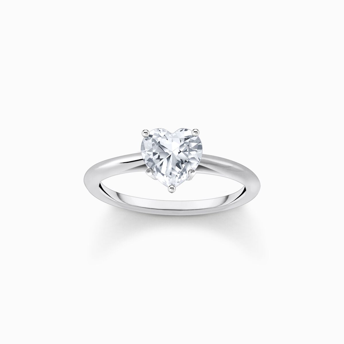Silver ring with white, heart-shaped zirconia
