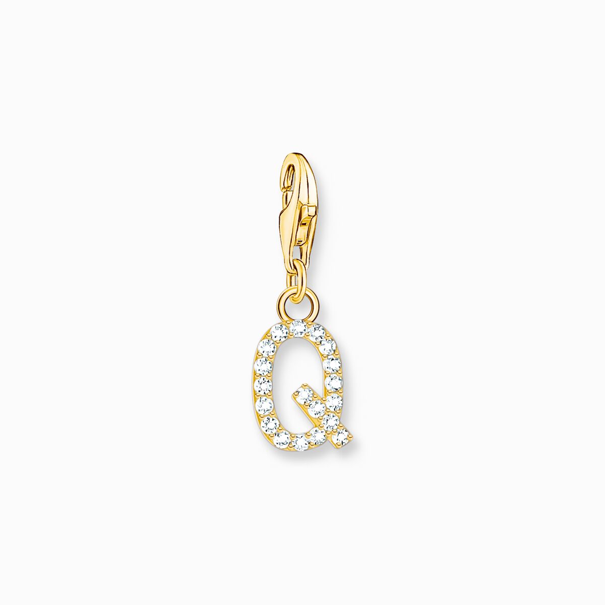 Charm pendant letter Q with white stones gold plated