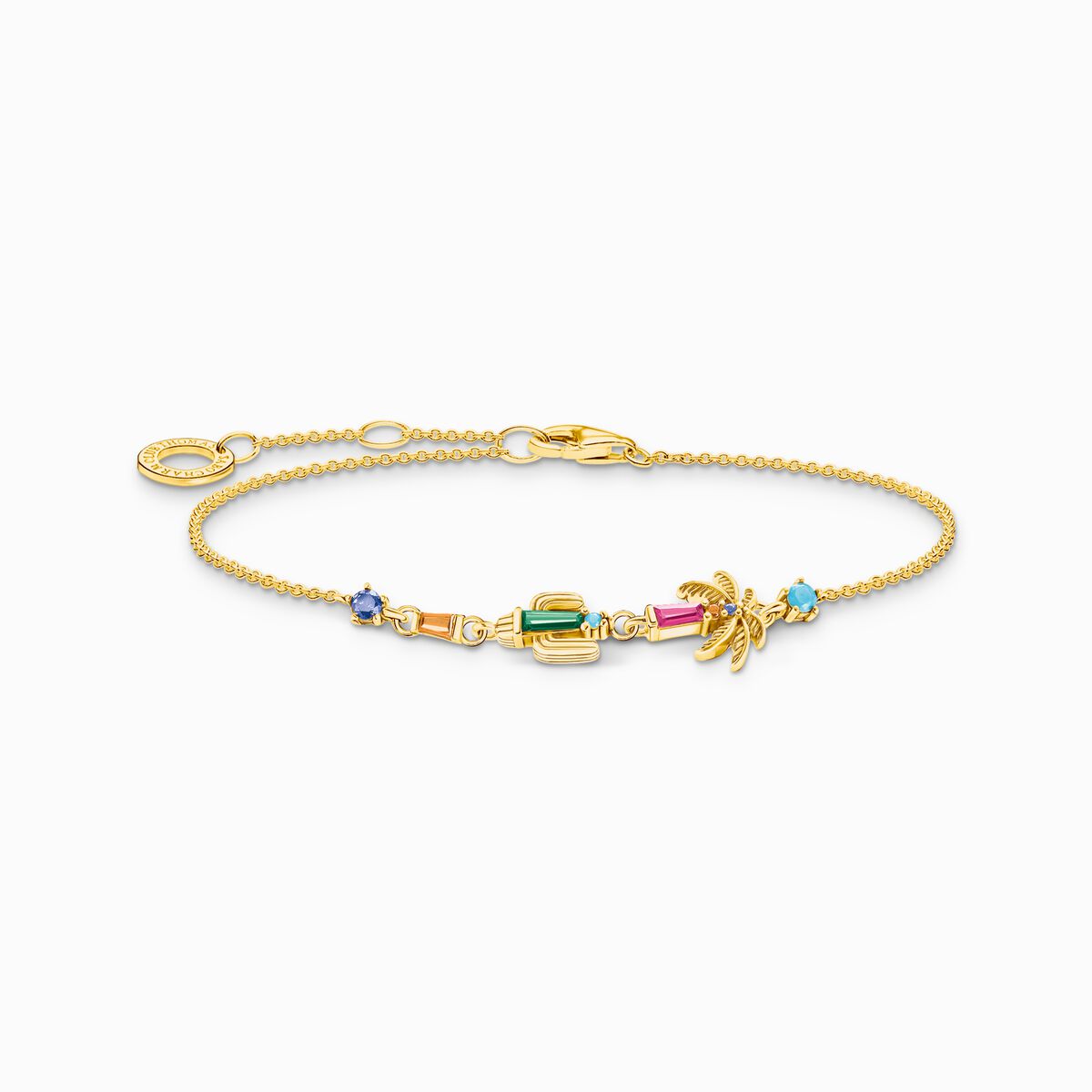 Gold-plated bracelet with colourful palm tree & cactus