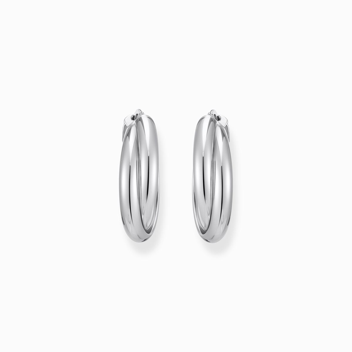 Big silver hoop earrings intertwined design