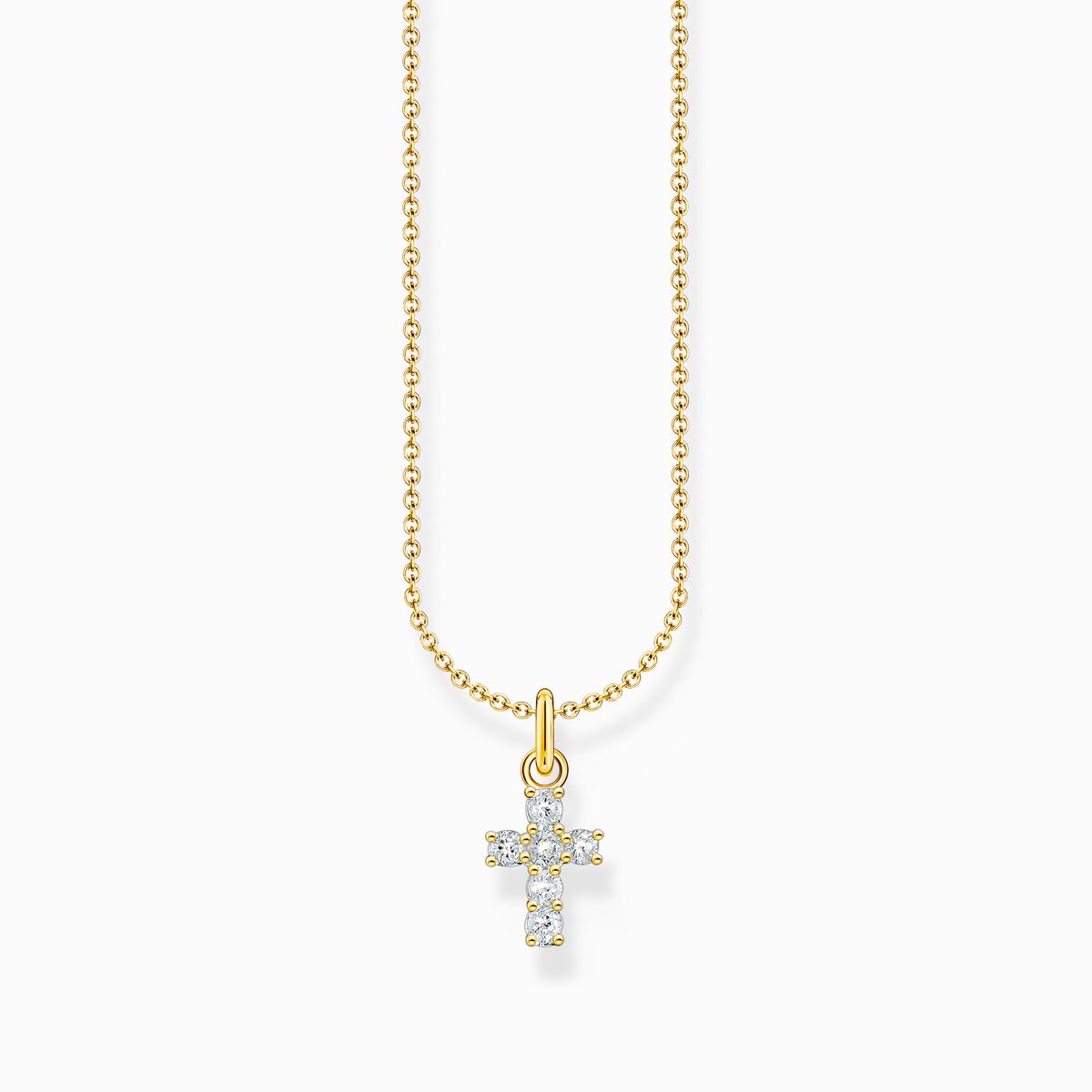 Gold-plated necklace with cross pendant with white zirconia