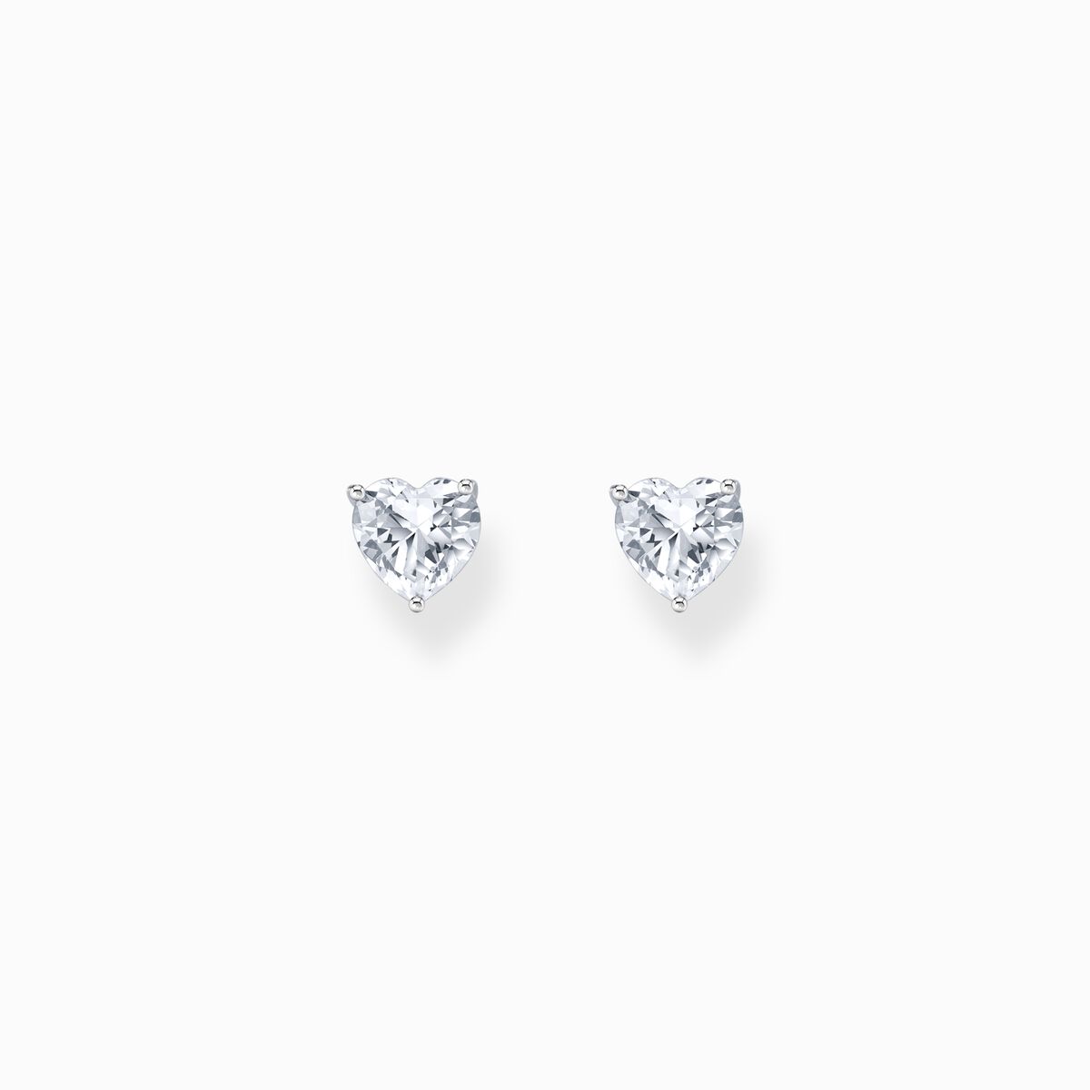 Silver ear studs heart-shaped with white zirconia