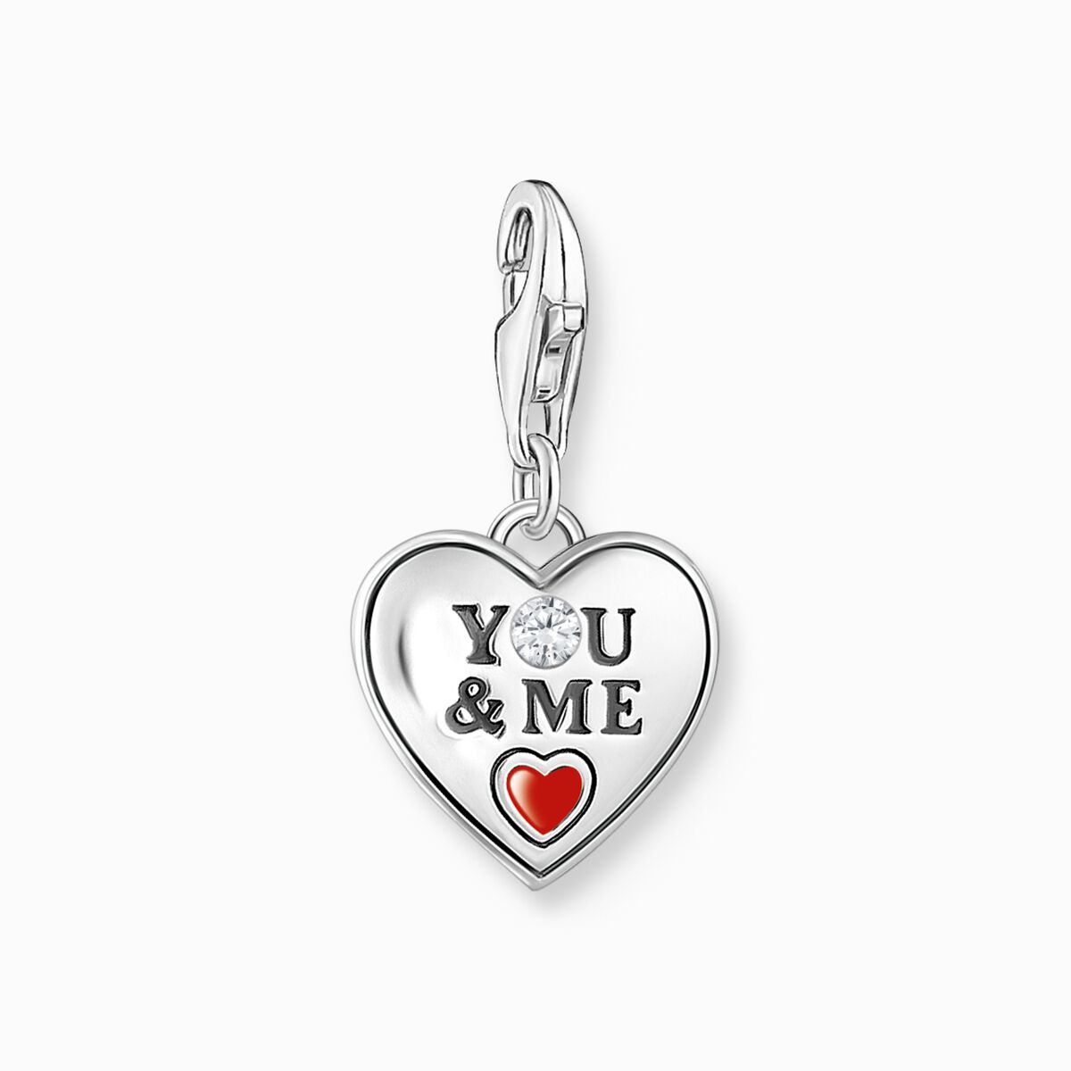 Silver heart charm pendant YOU & ME