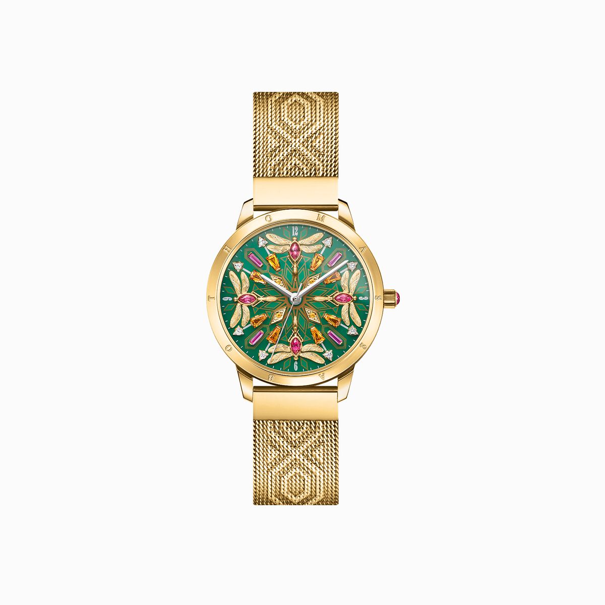 Women’s watch kaleidoscope dragonfly green yellow gold-coloured