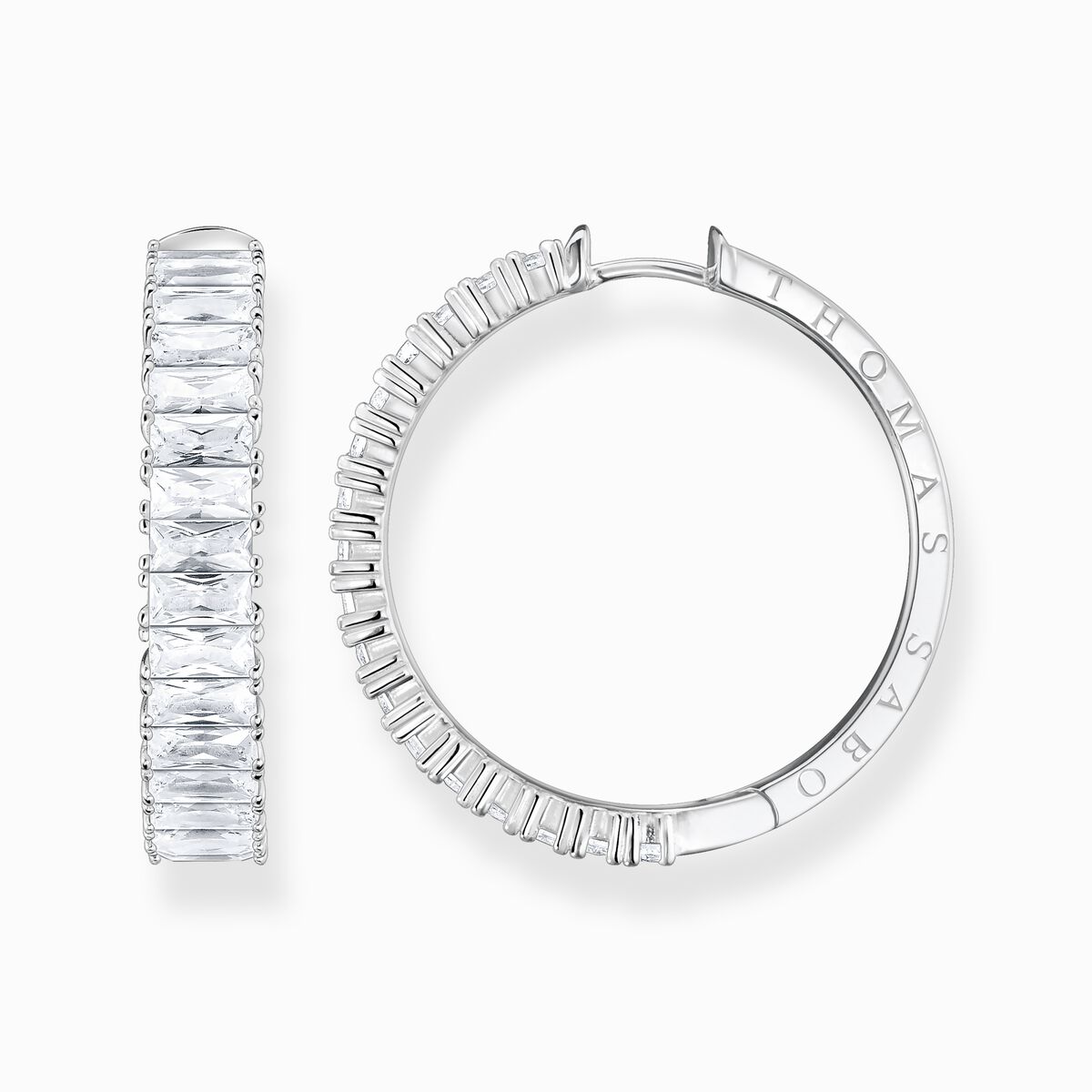 Hoop earrings white stones pavé silver