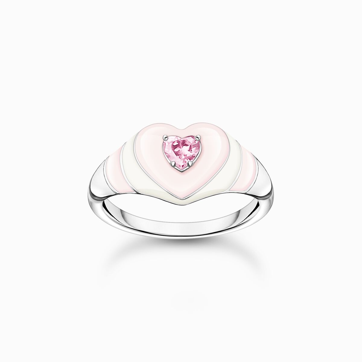 Ring heart with pink stones silver