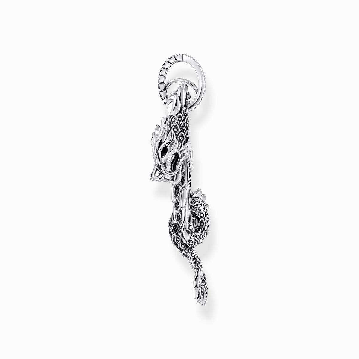 Silver blackened dragon pendant with black zirconia