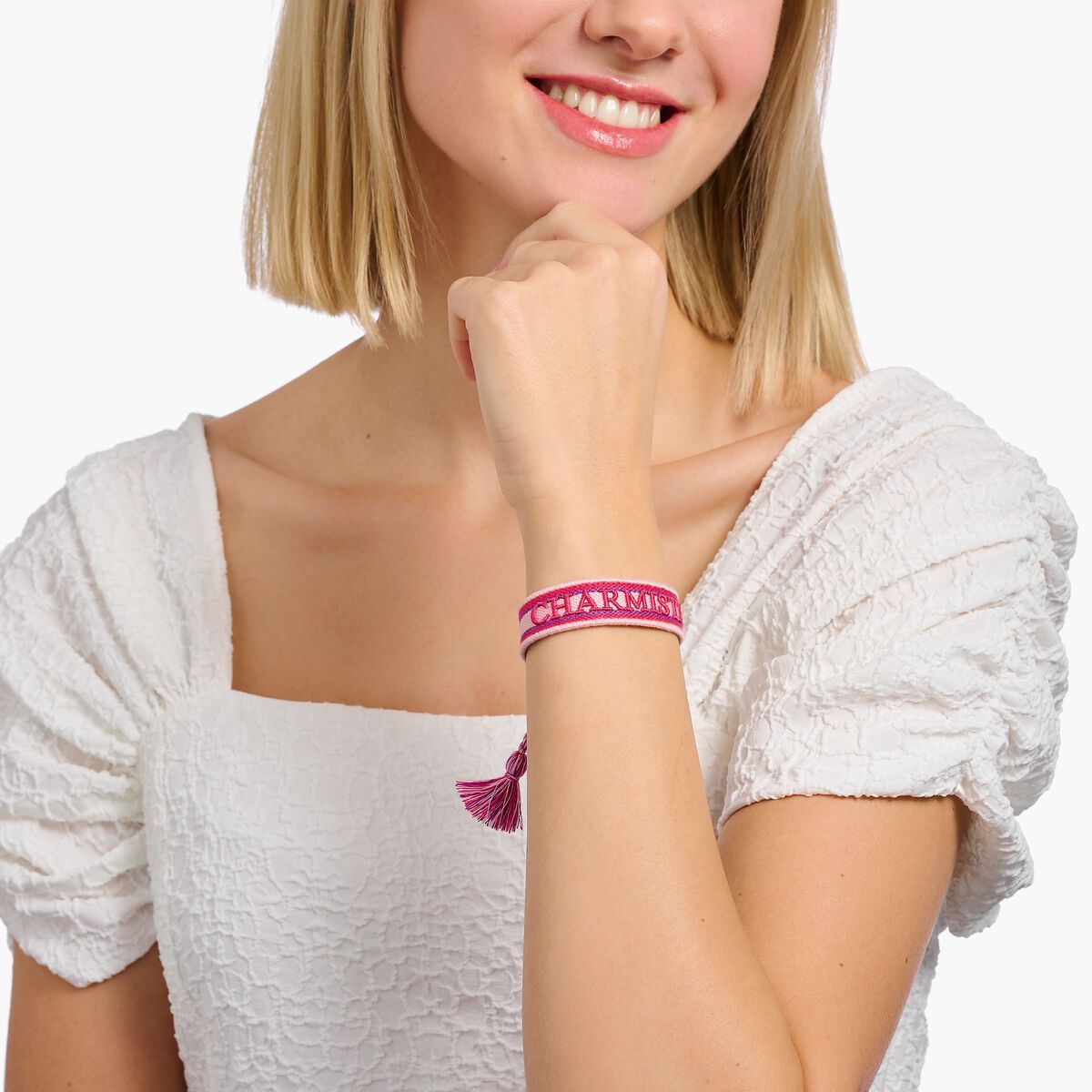 Woven bracelet CHARMISTA in soft pink, pink & purple