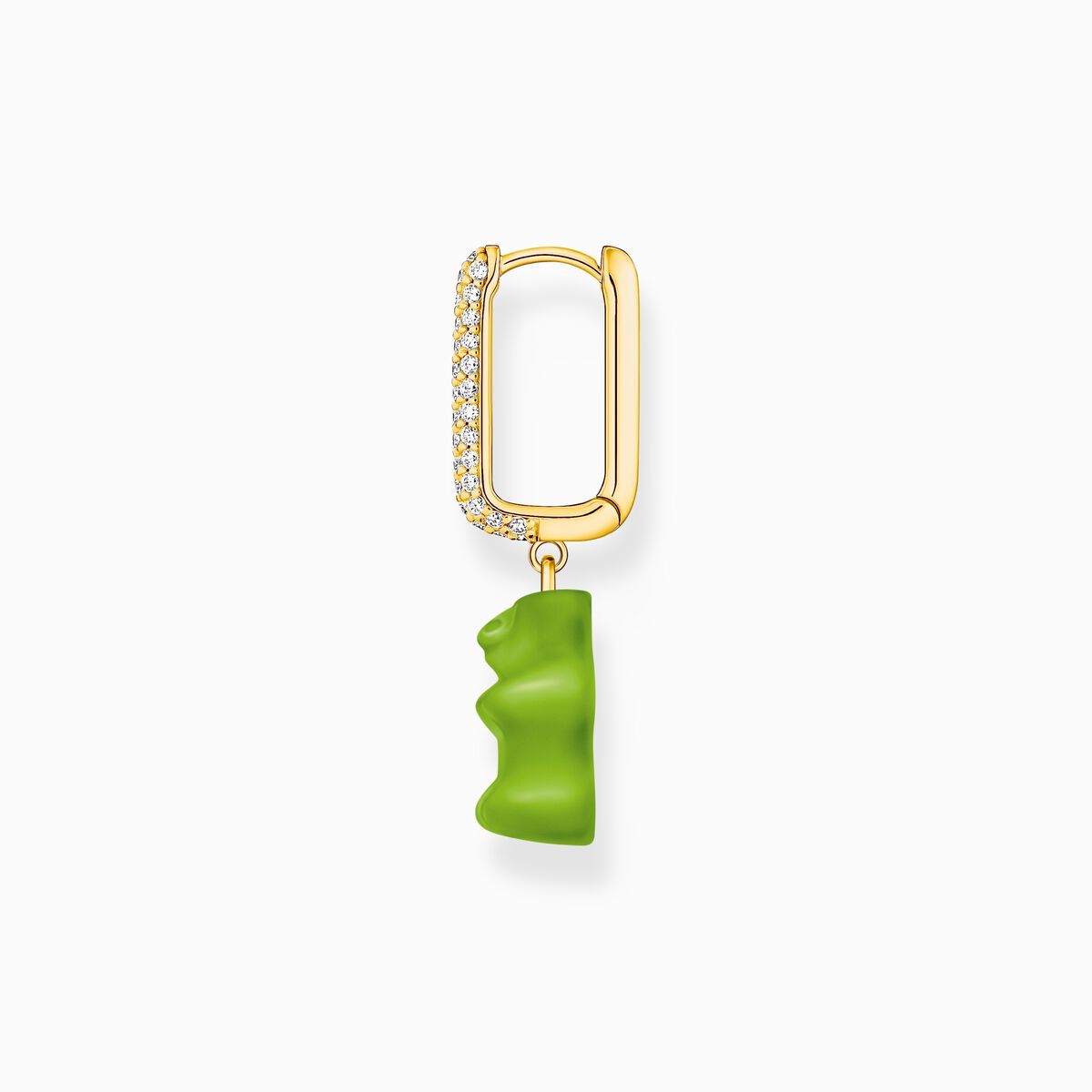 Gold-plated single hoop earring medium sized with green goldbears