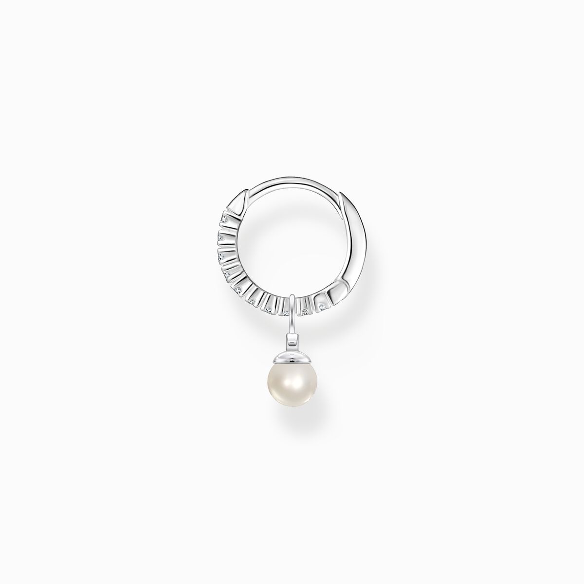 Single hoop earring with pearl pendant silver