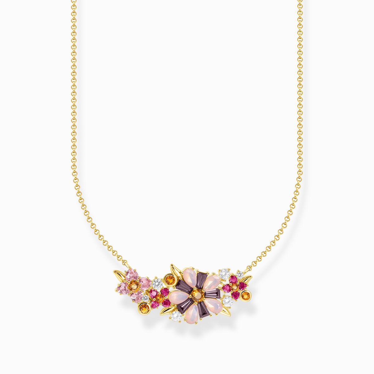 Necklace flowers colourful stones gold