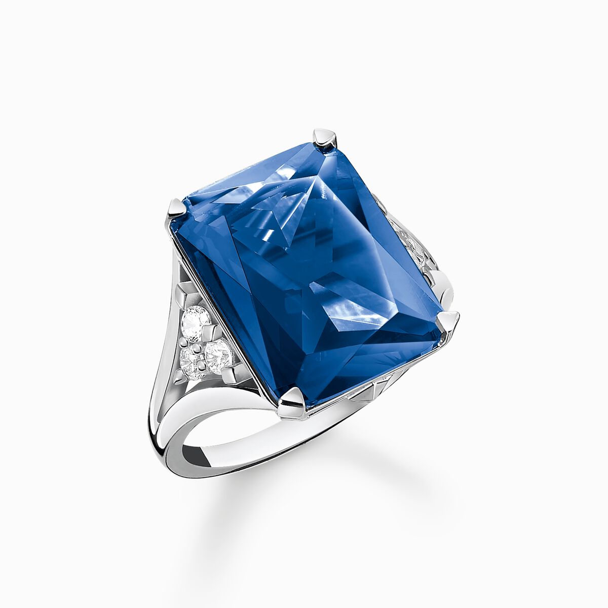 Ring with blue and white stones silver