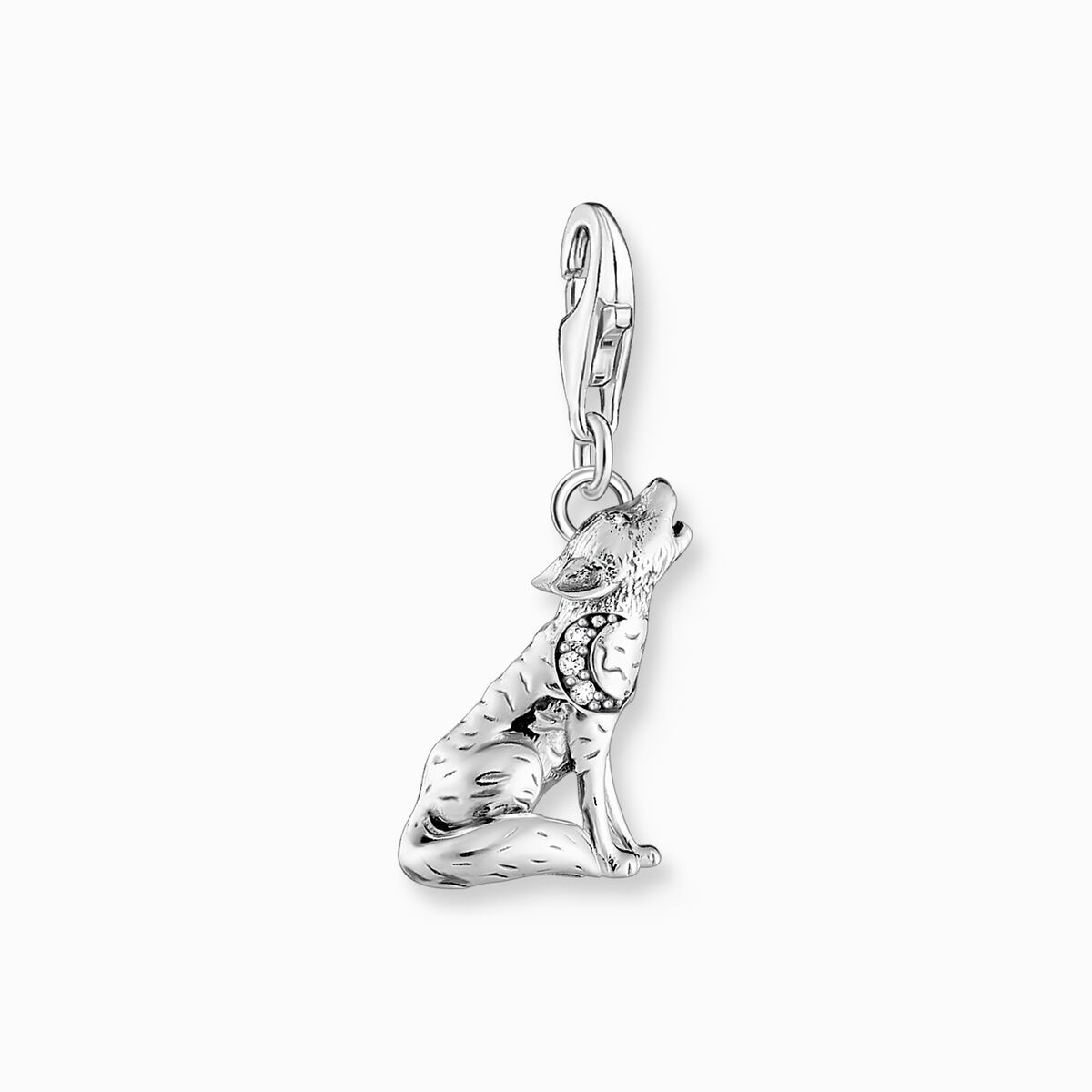 Silver blackened charm pendant three-dimensional wolf