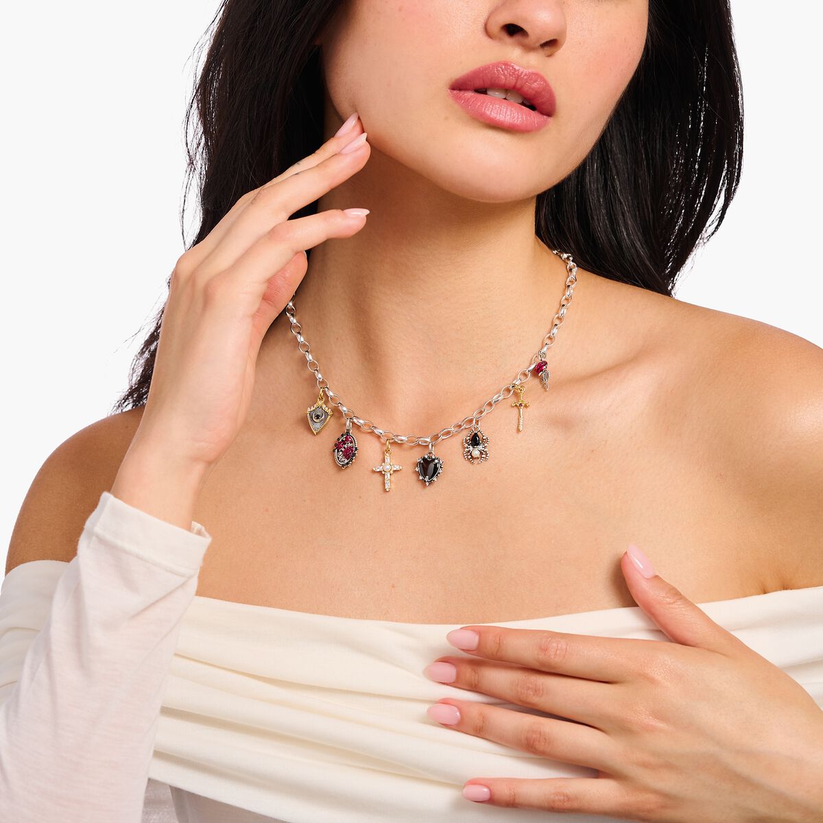 Silver necklace with pendants True Romance