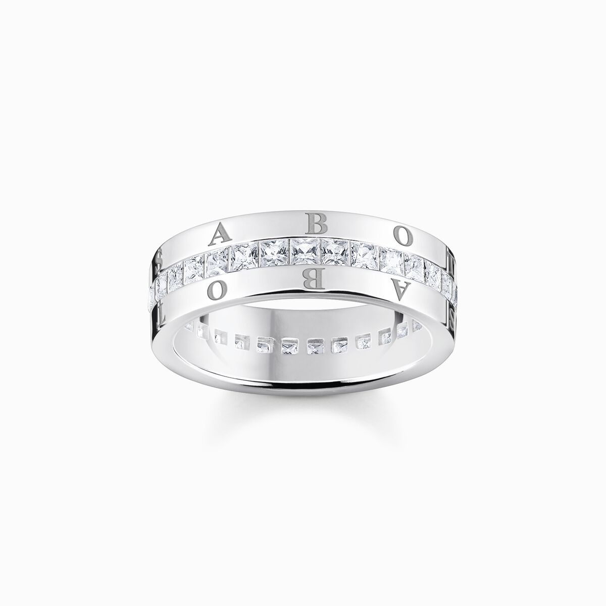 Band ring with white stones pavé silver
