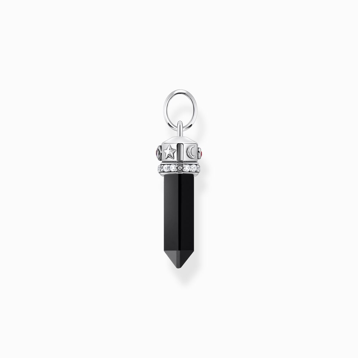 Silver blackened pendant with onyx in hexagon-shape and stones
