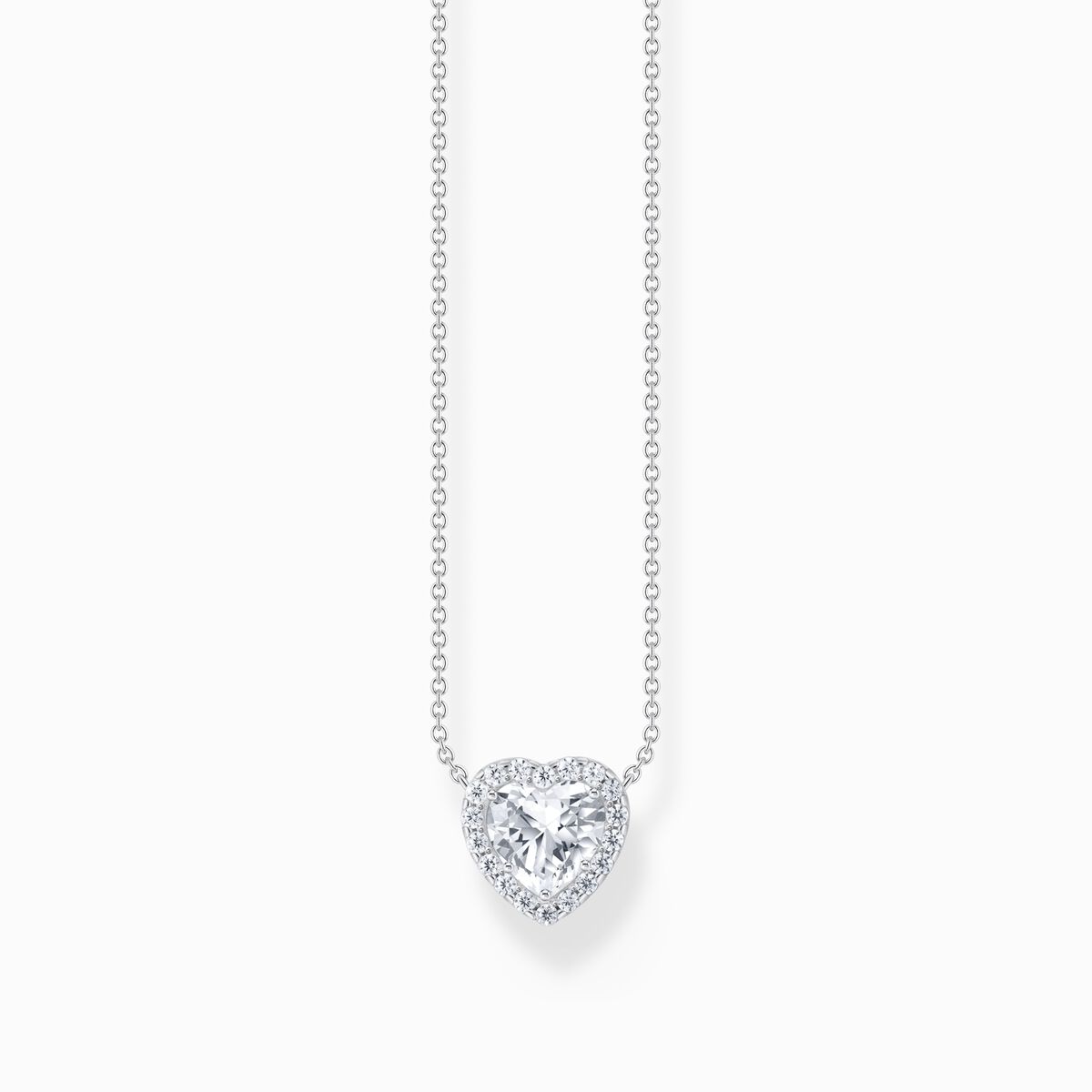 Silver necklace with heart-shaped halo pendant