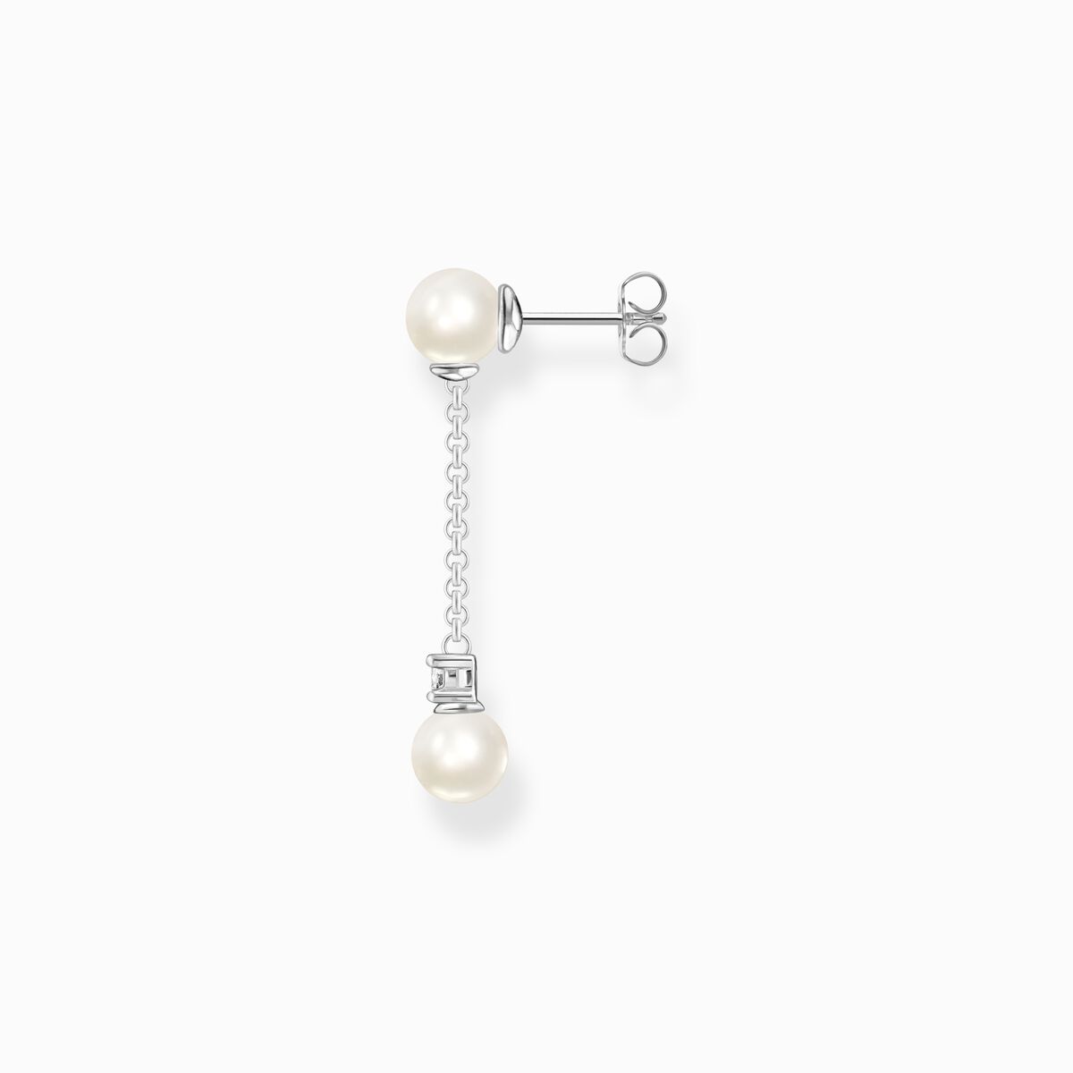 Single earring pearls with white stone silver