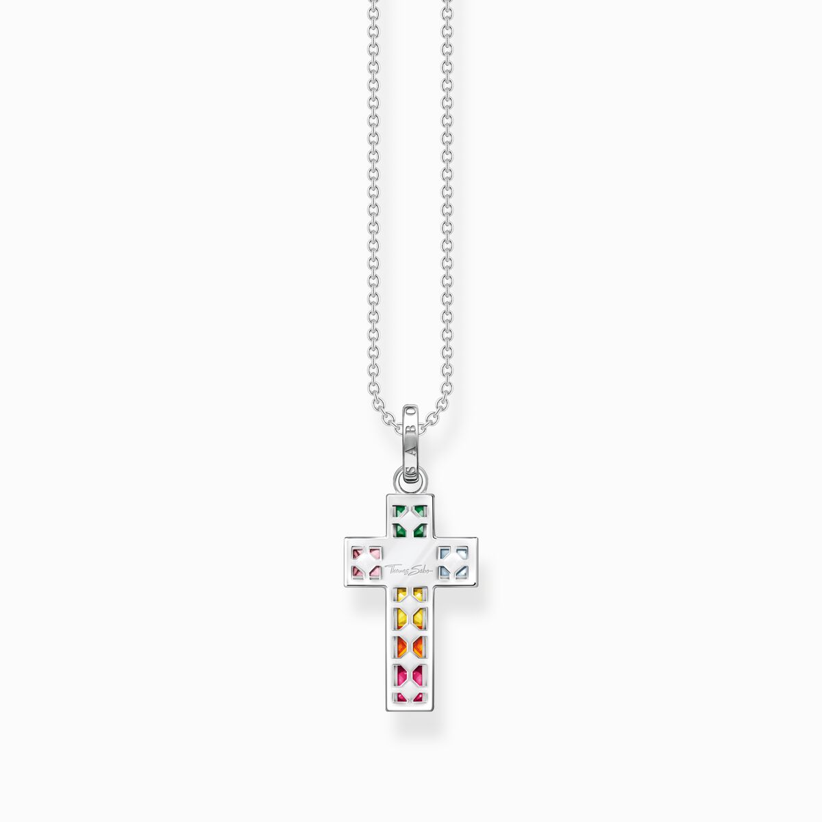 Necklace cross with colourful stones silver