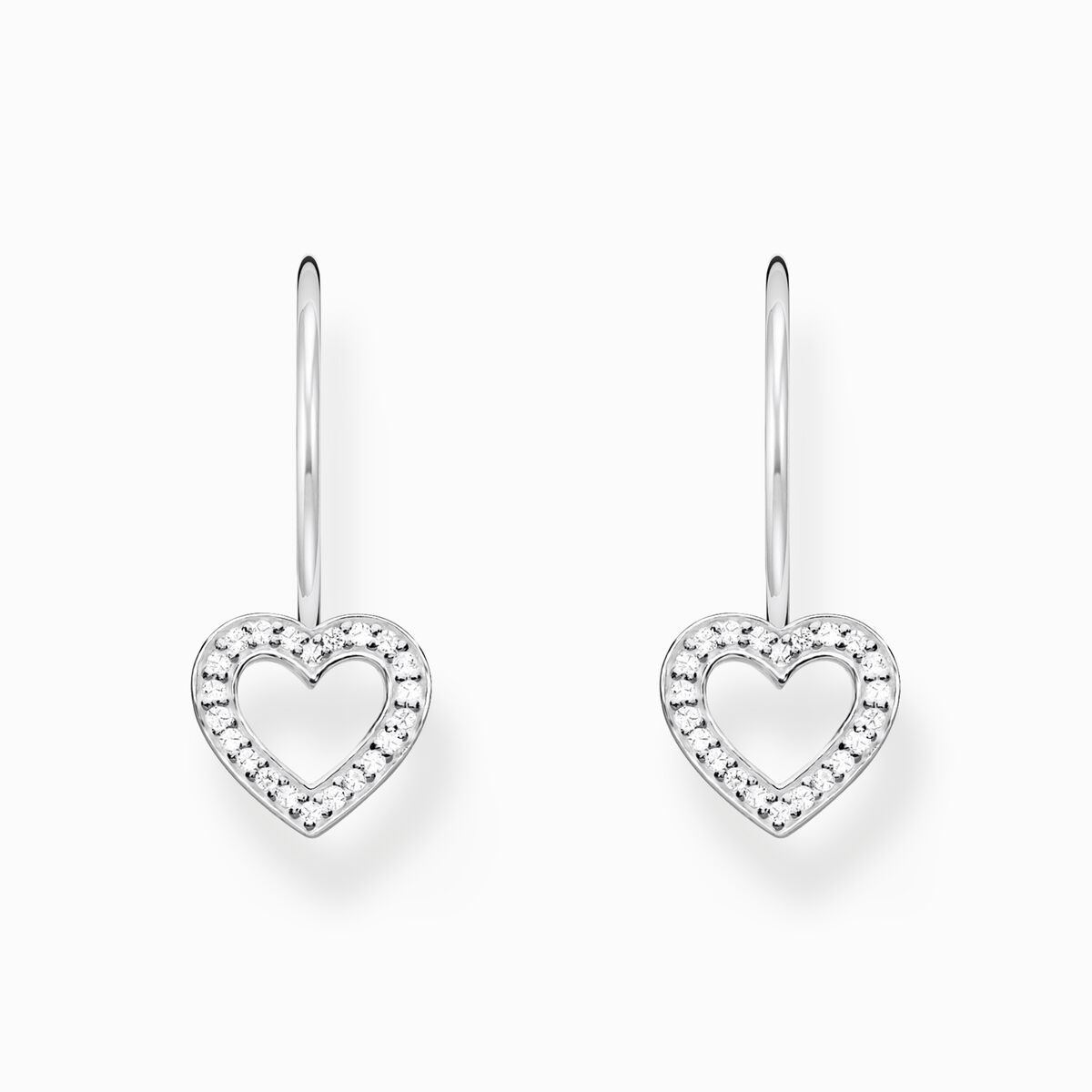 Silver earrings heart-shaped with white zirconia
