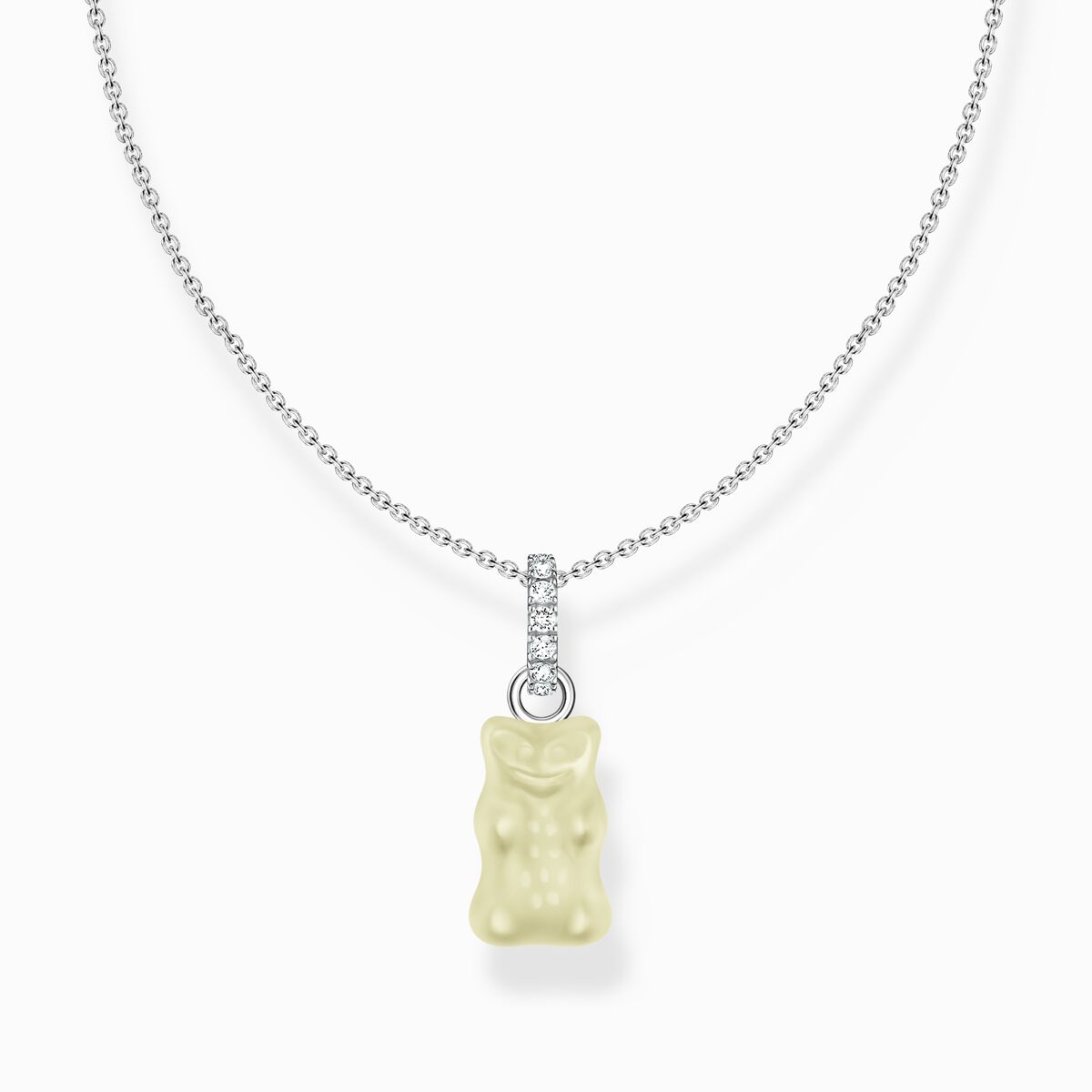 Silver necklace with white goldbears pendant and zirconia
