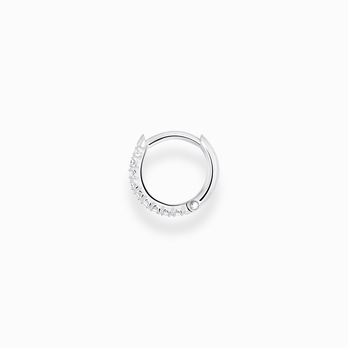 Single hoop earring white stones, silver