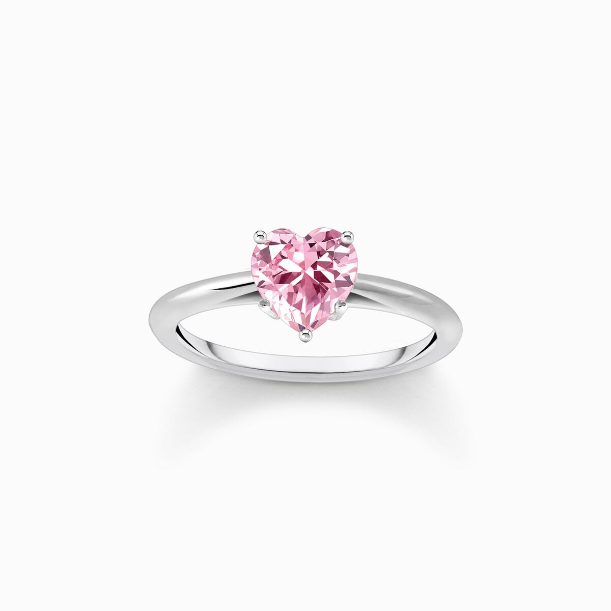 Silver ring with pink, heart-shaped zirconia
