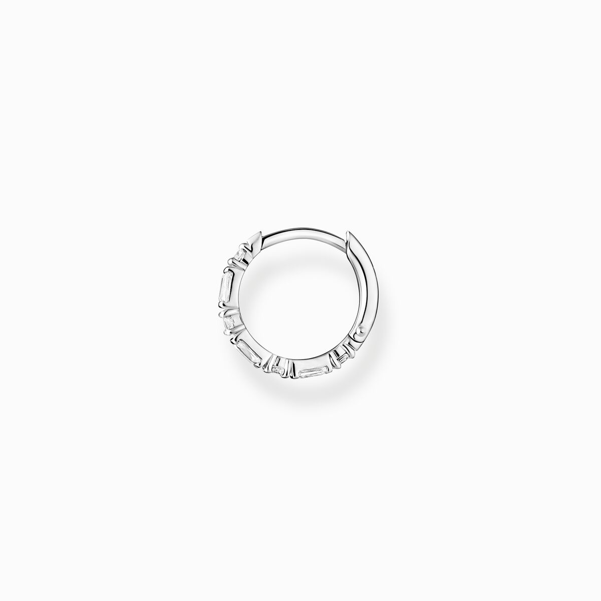 Single hoop earring white stones, silver
