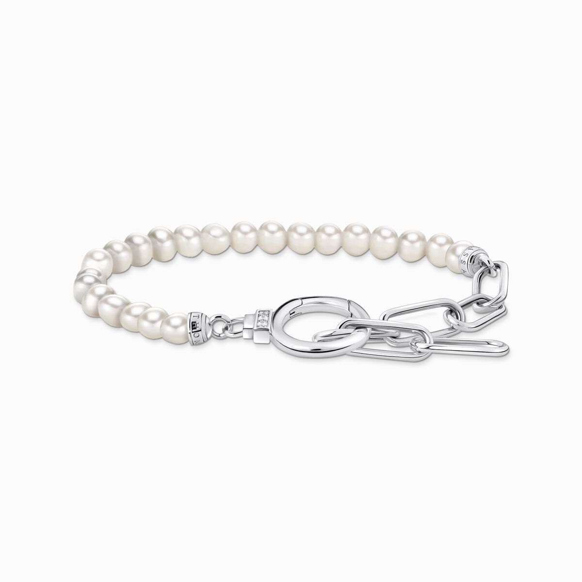 Silver bracelet with freshwater cultured pearls and zirconia