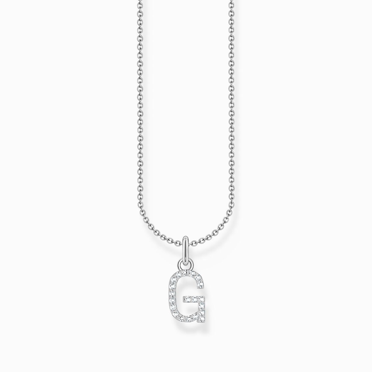 Silver necklace with letter pendant G and white zirconia
