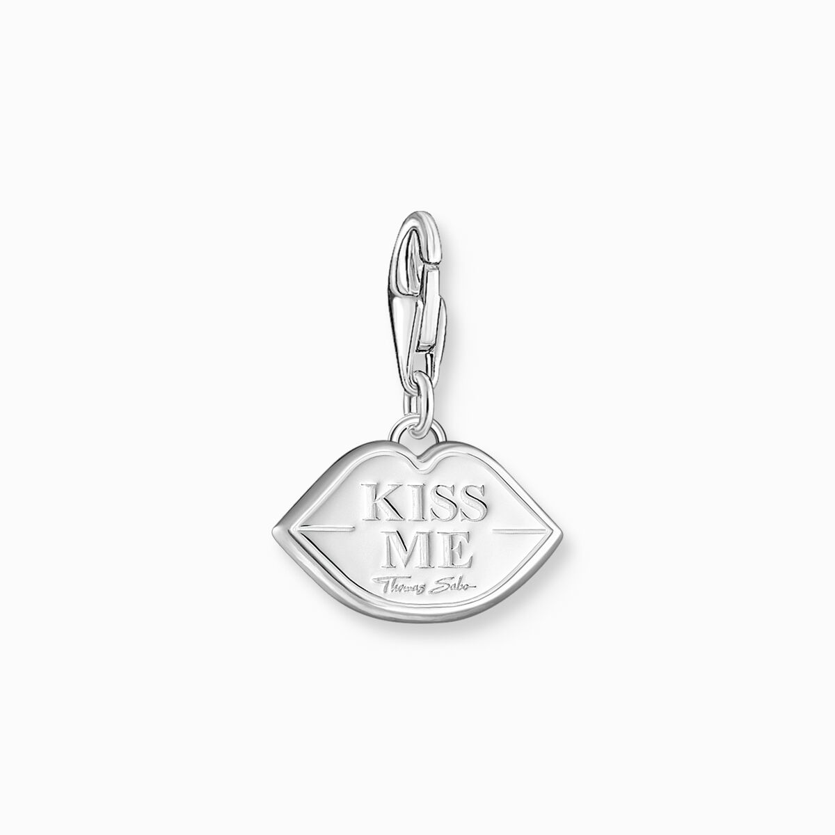 Silver pendant in shape of red kissable lips