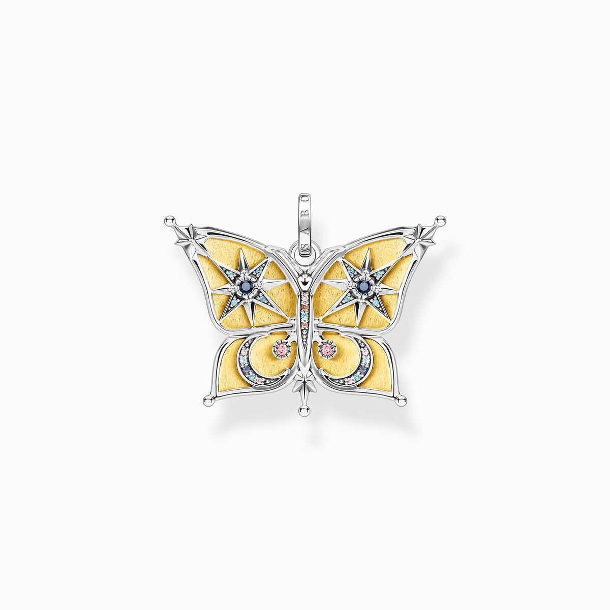 Pendant butterfly with moon and stars gold