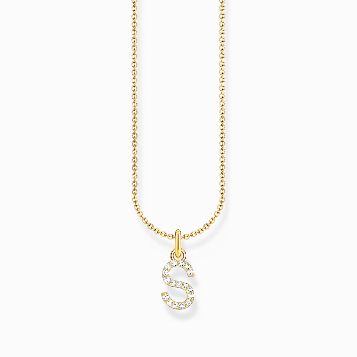 Gold-plated necklace with letter pendant S and white zirconia