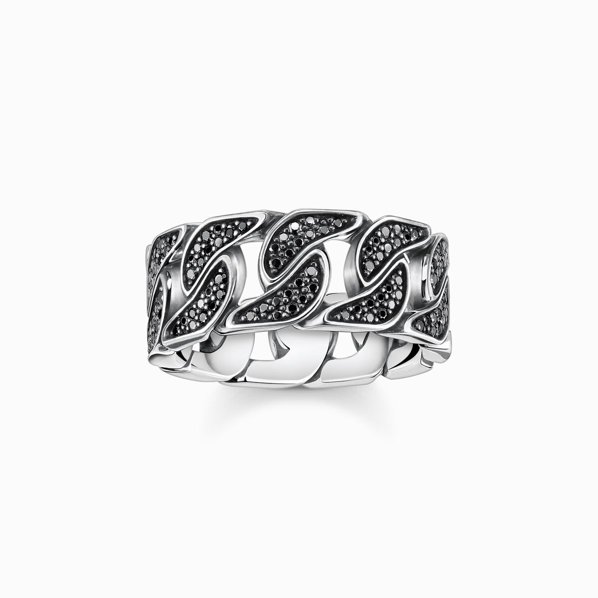 Ring blackened links with black stones
