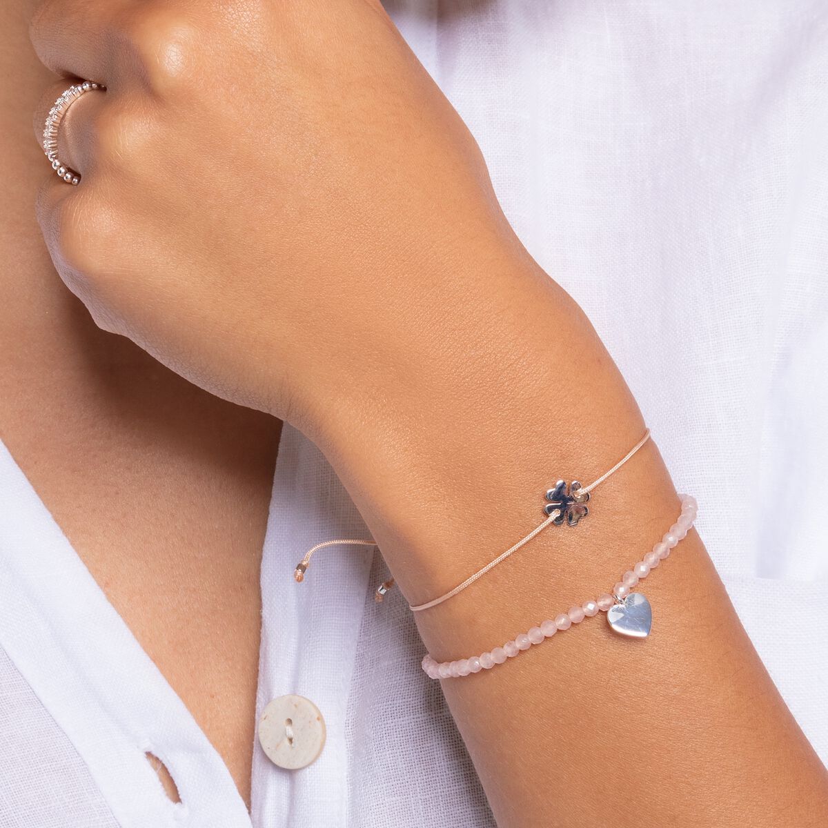 Bracelet pink pearls heart