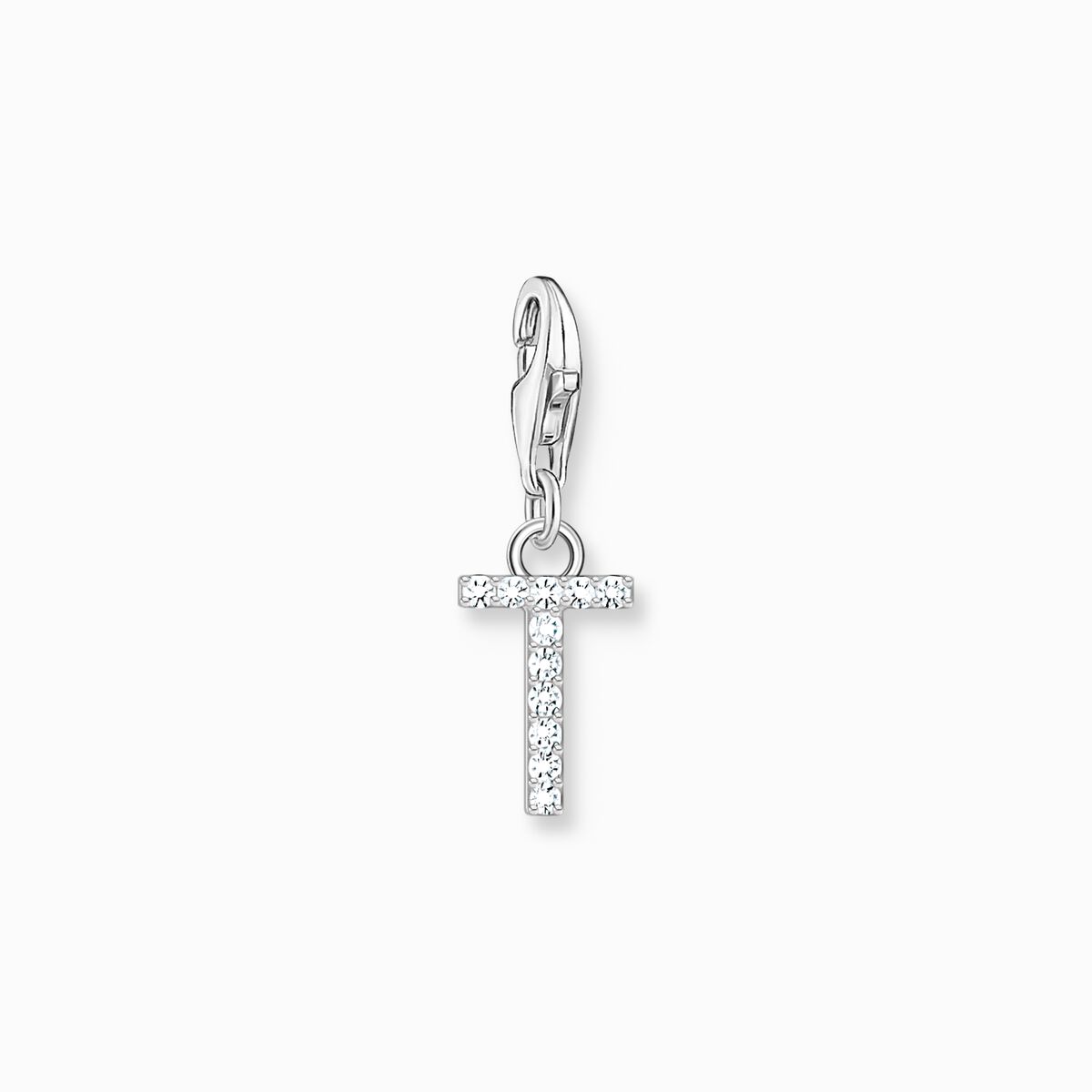 Charm pendant letter T with white stones silver
