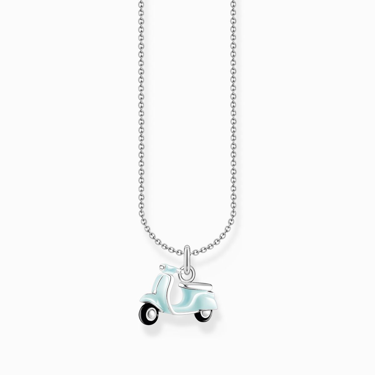 Silver neckalce with motor scooter pendant and cold enamel