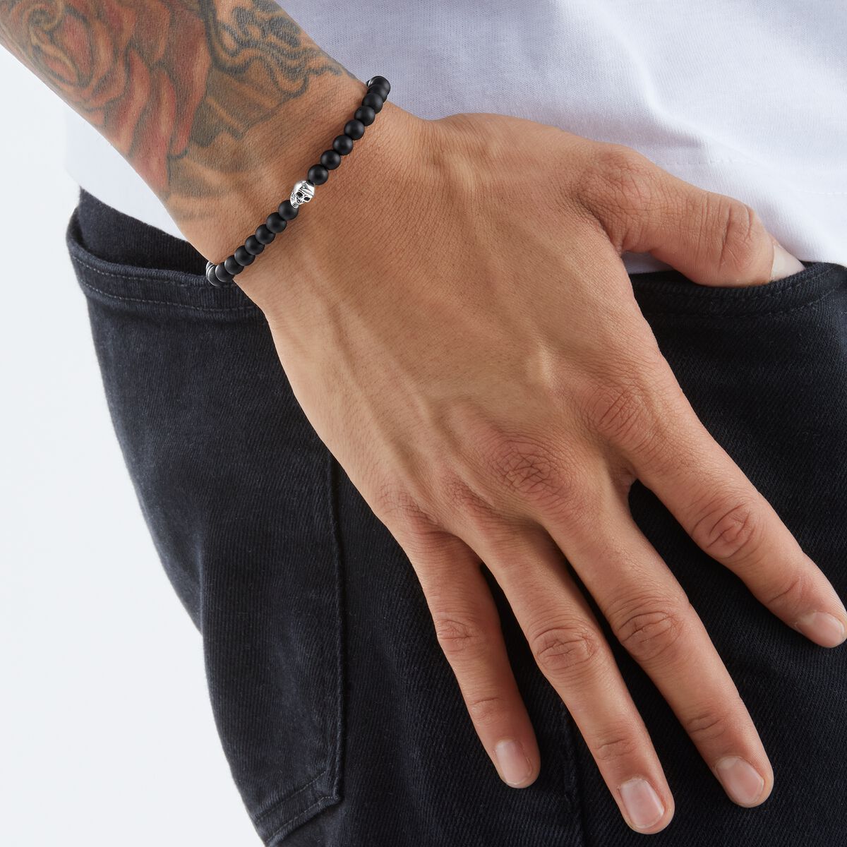 Bracelet black skull silver