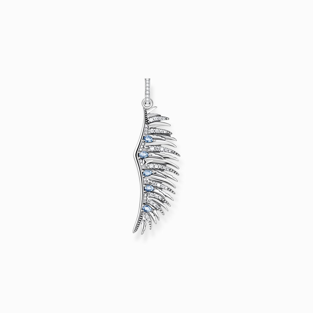 Pendant phoenix wing with blue stones silver
