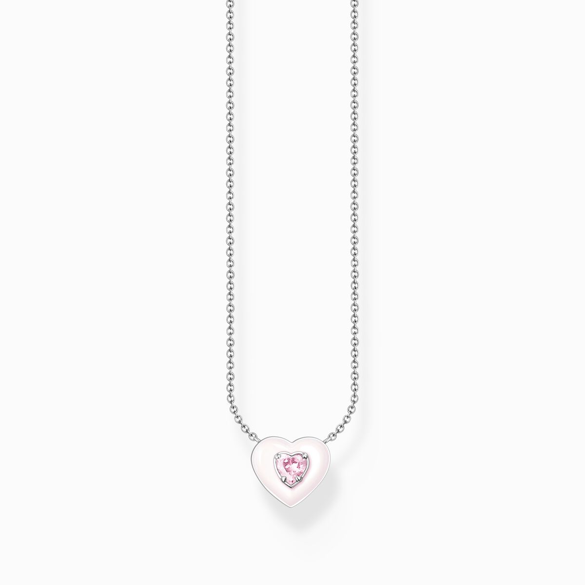 Necklace heart with pink stones silver