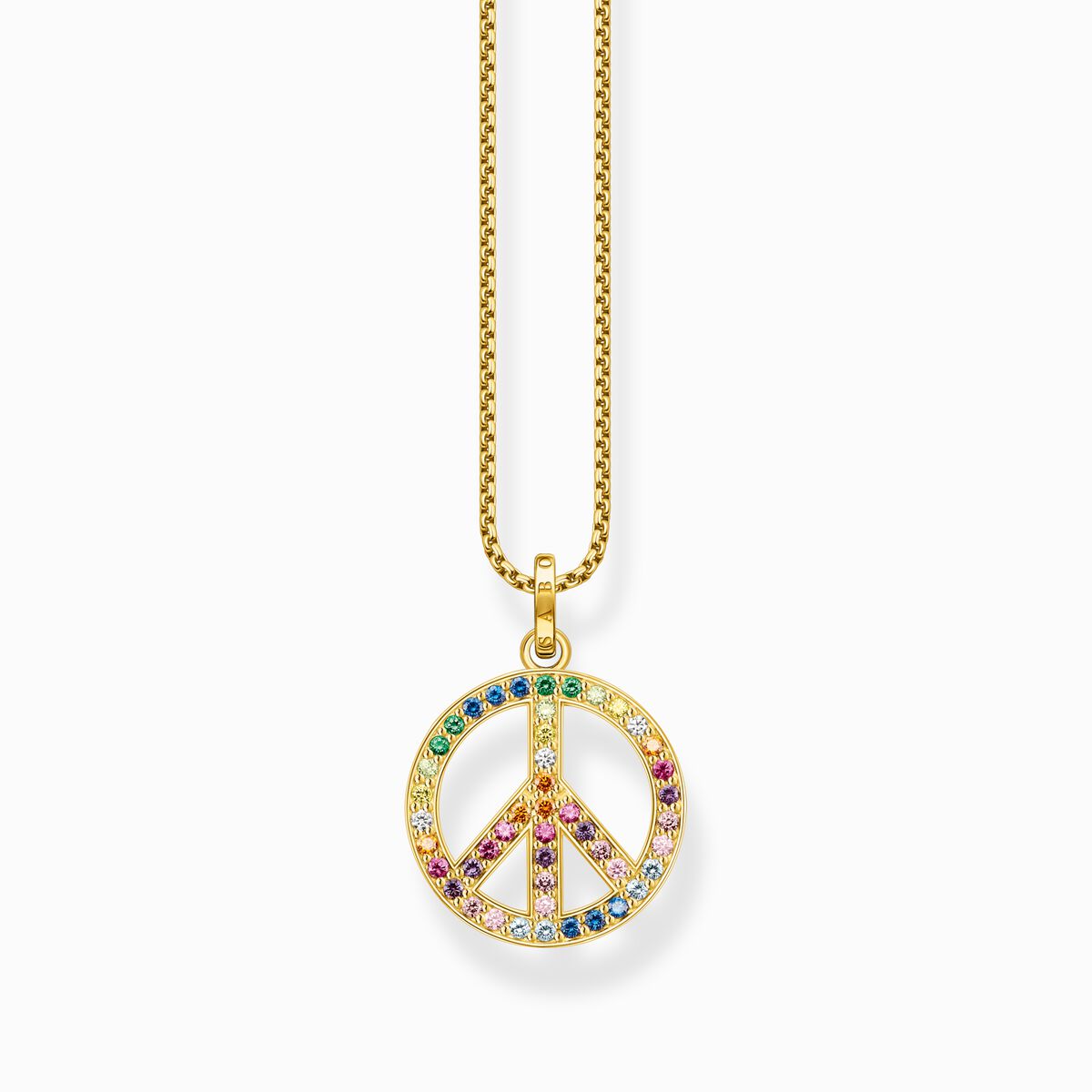 Gold plated necklace with pendant peace sign and coloured stones