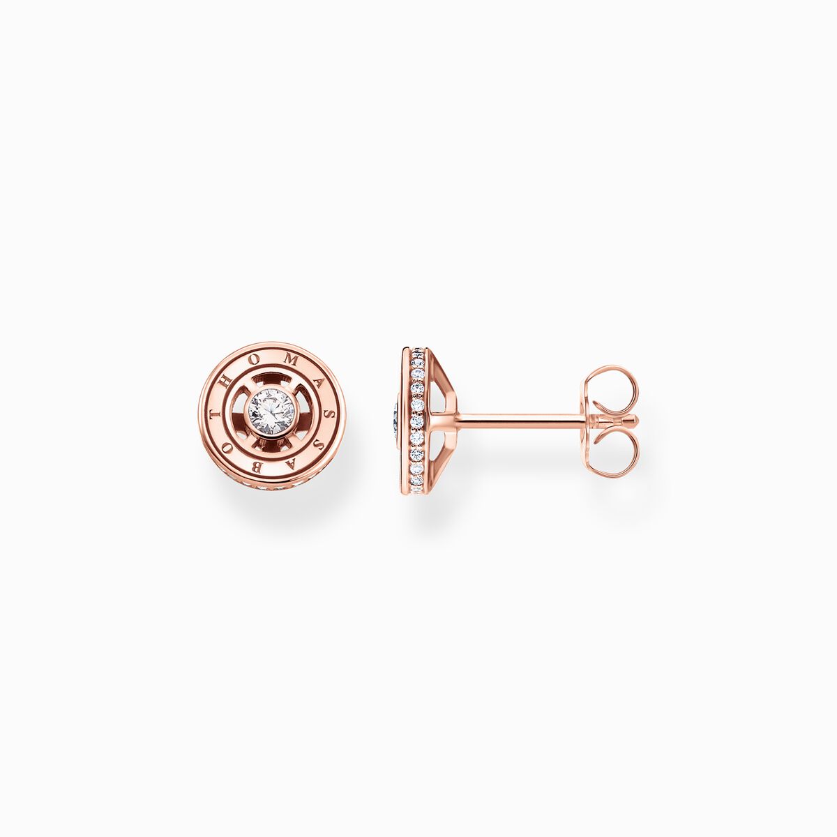 Ear studs with white stones rose gold plated