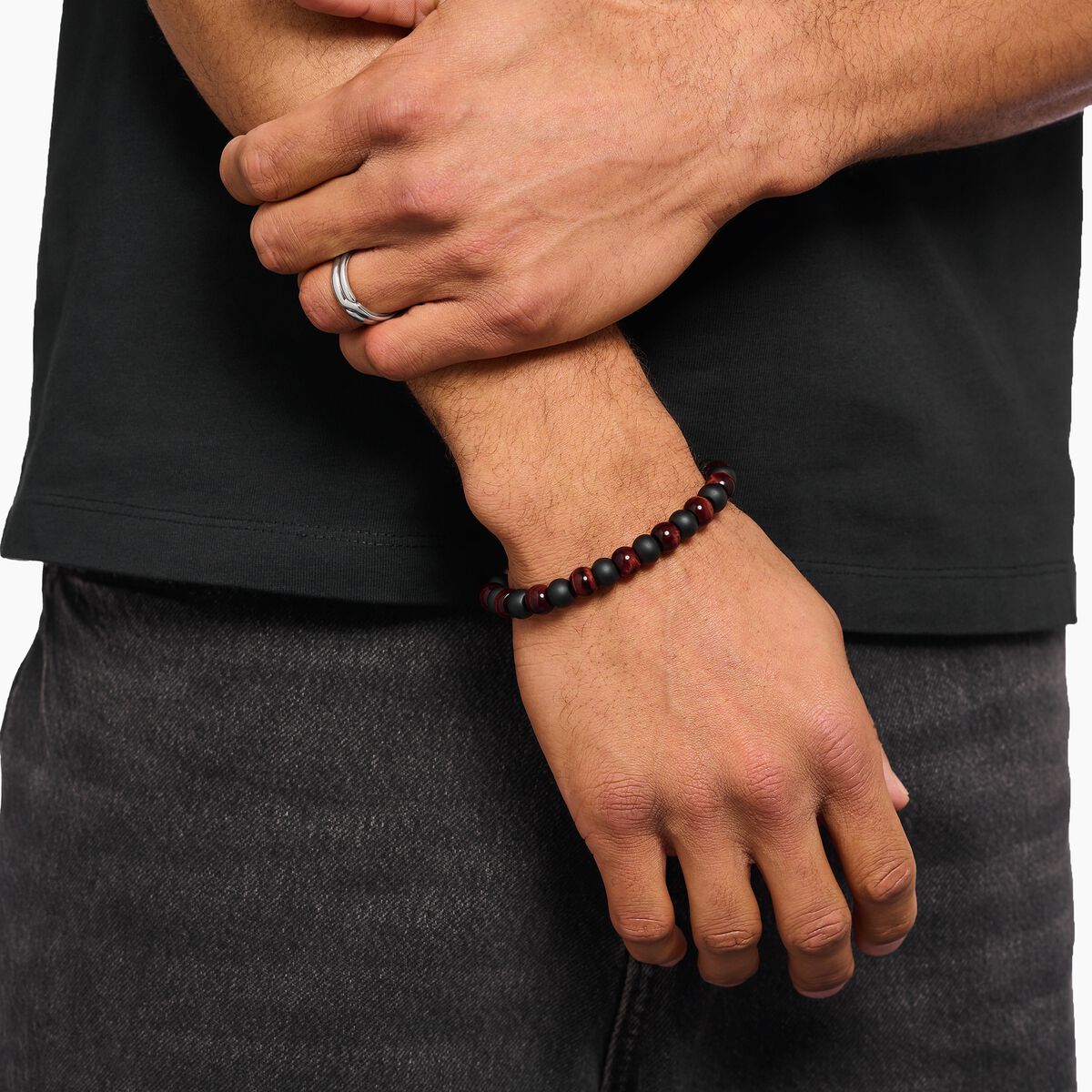 Bracelet obsidian and red tiger's eye 9 mm