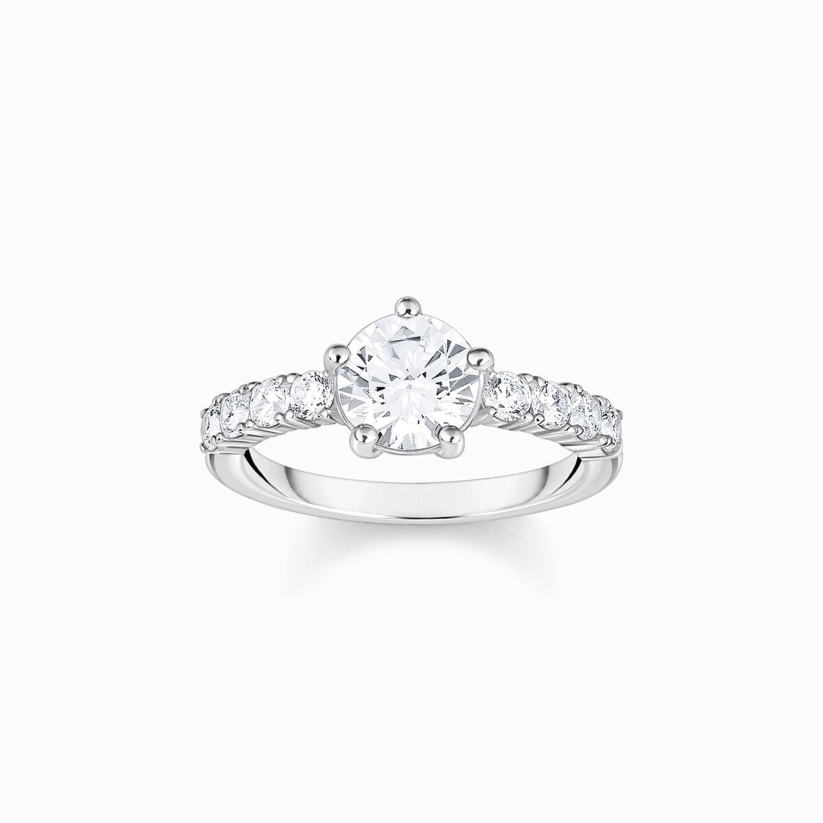 Silver solitaire ring with white zirconia in different sizes