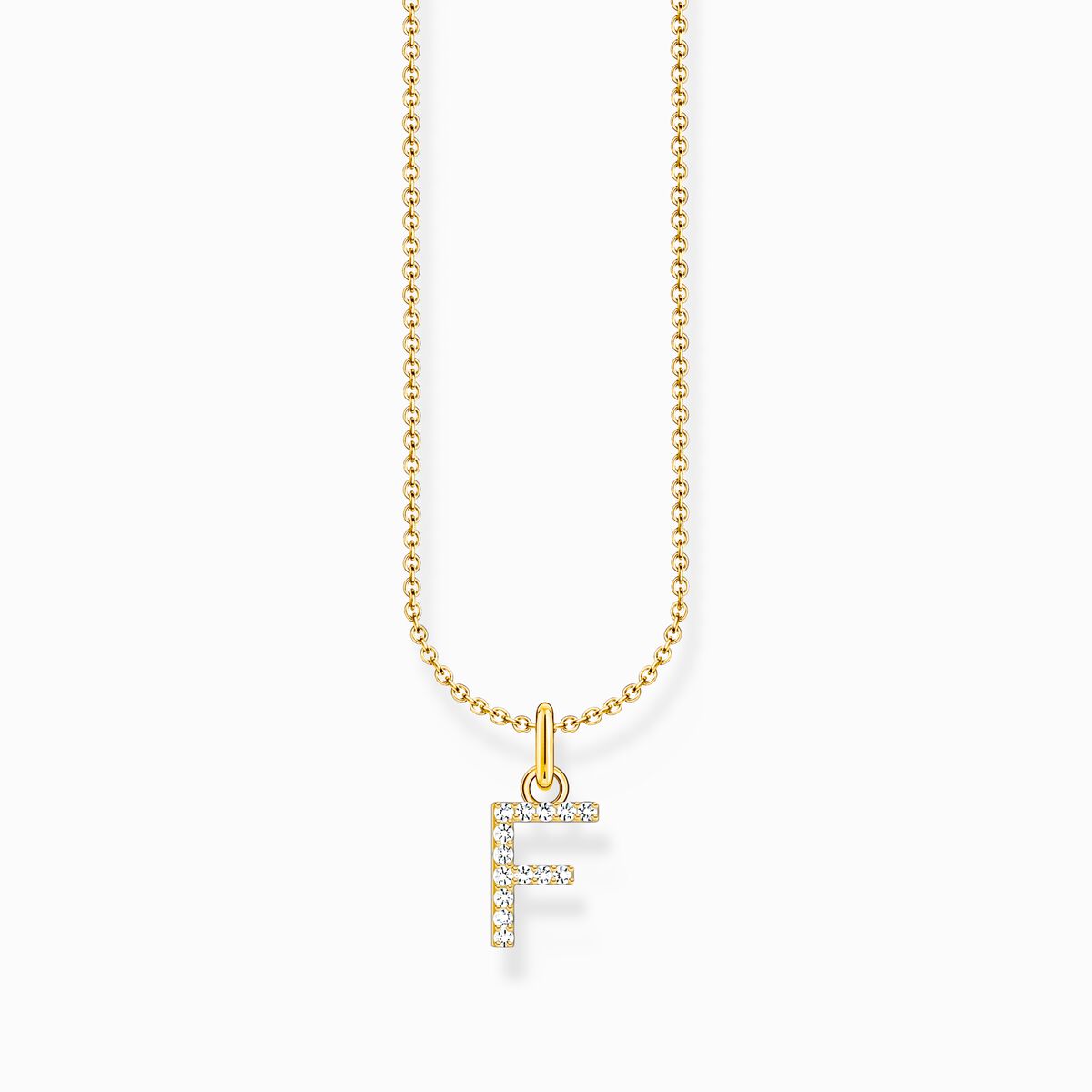 Gold-plated necklace with letter pendant F and white zirconia