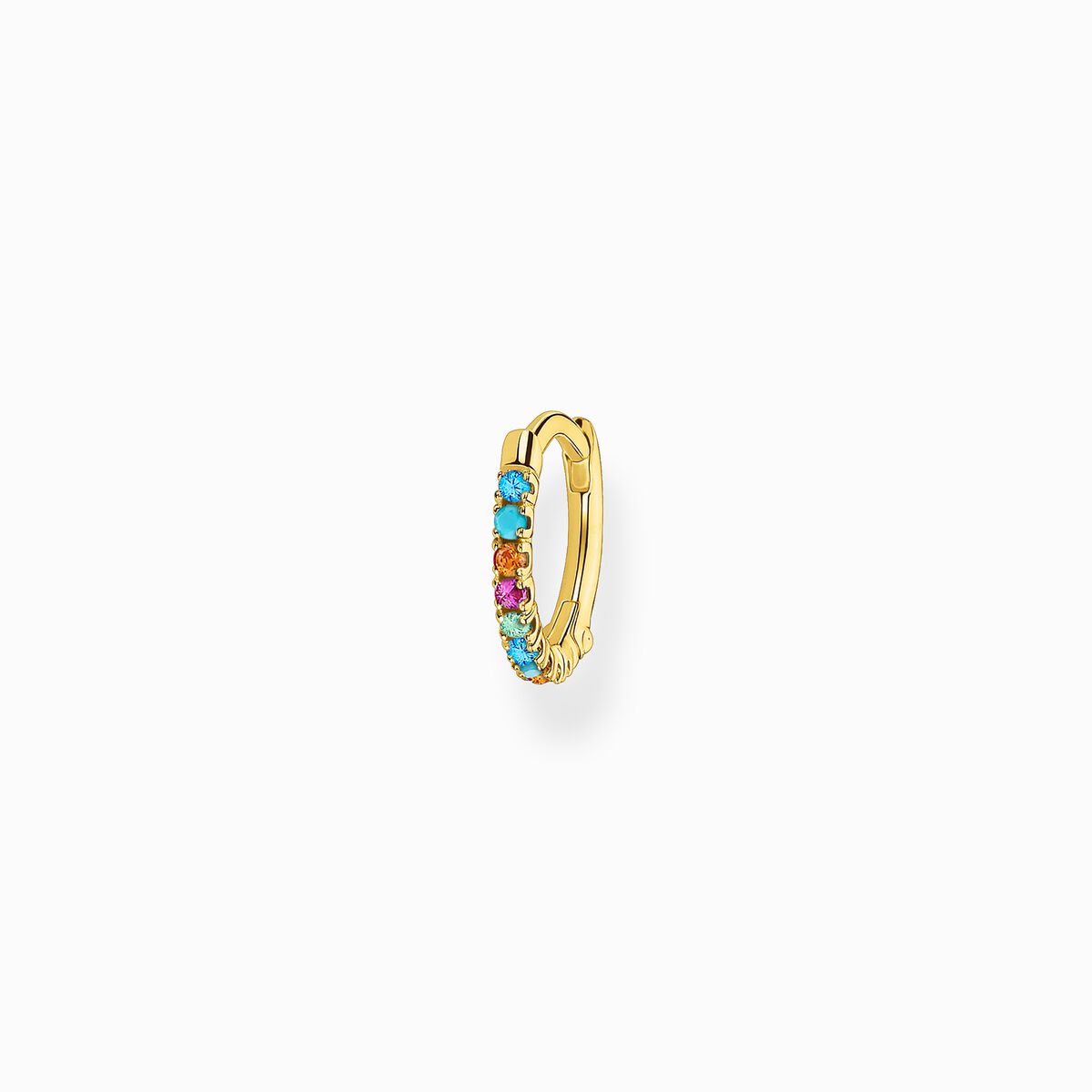 Single hoop earring colourful stones, gold